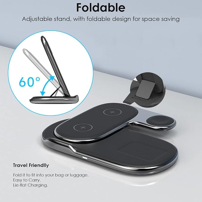 Techgear 3 in 1 Wireless Travel Charging Station, 15W Fast Wireless Charging Station for iPhone 14/13/12/11/XR/XS/Max/Plus, Air Pods 3/2/1/Pro, Apple Watch Series 8-2, Samsung S23 48 DE ltra etc