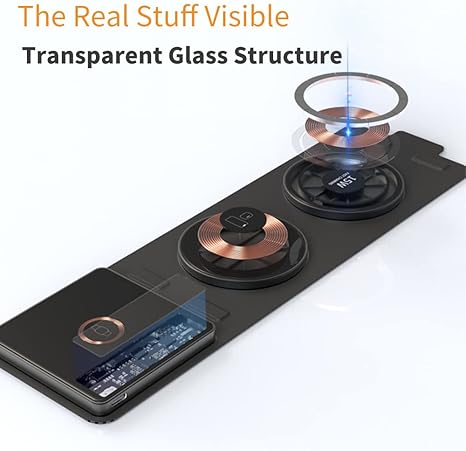 Transparent Foldable Wireless Charger Station 3 in 1, Magnetic Dual Wireless Charging Pad for Multiple Devices, iPhone, AirPods, Apple Watch
