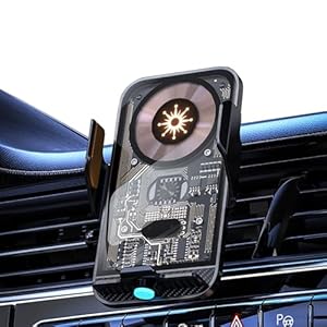 XYAJUANG 15W Transparent Smart Sensor Car Wireless Charger,Auto-Clamping Car Air Vent Phone Holder，QC Fast Charging for iPhone15/14/13/12/11/X/8plug Series,Samsung S Series/Noteseries (Black)