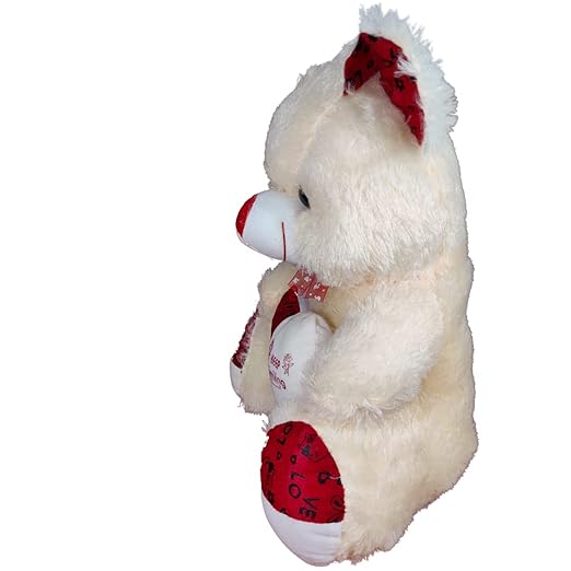 Toy Castle Huggable Cute Smiling Teddy Bear with Red Heart & Bow Tie for Kids, Boys and Girls | Made in India (Cream, Medium)