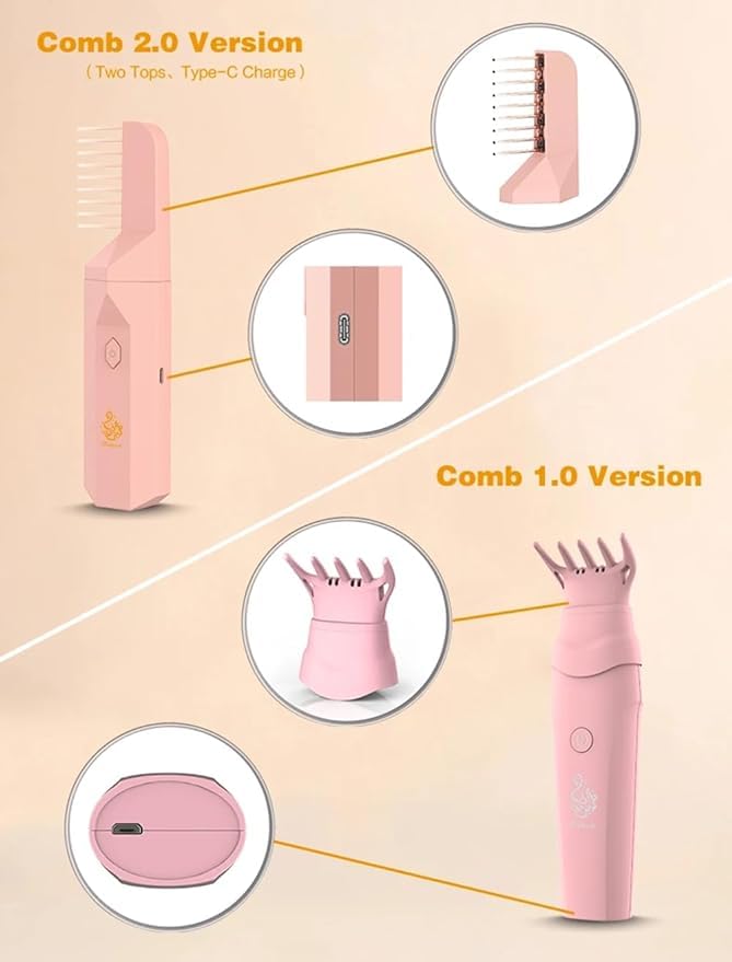 Luxansa Portable Rechargeable Smart Hair Comb Electronic Incense Burner USB Portable Incense Burner Electric Aromatherapy Machine,Handheld Hair Incense Burner Electric Muslim Aroma Diffuser (Pink)