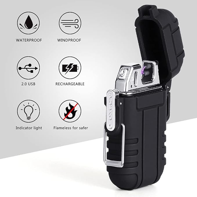 Explorer Waterproof and Windproof Flameless Double ARC Rechargeable Lighter | Allow Resin Made, Military Green, Pocket Size