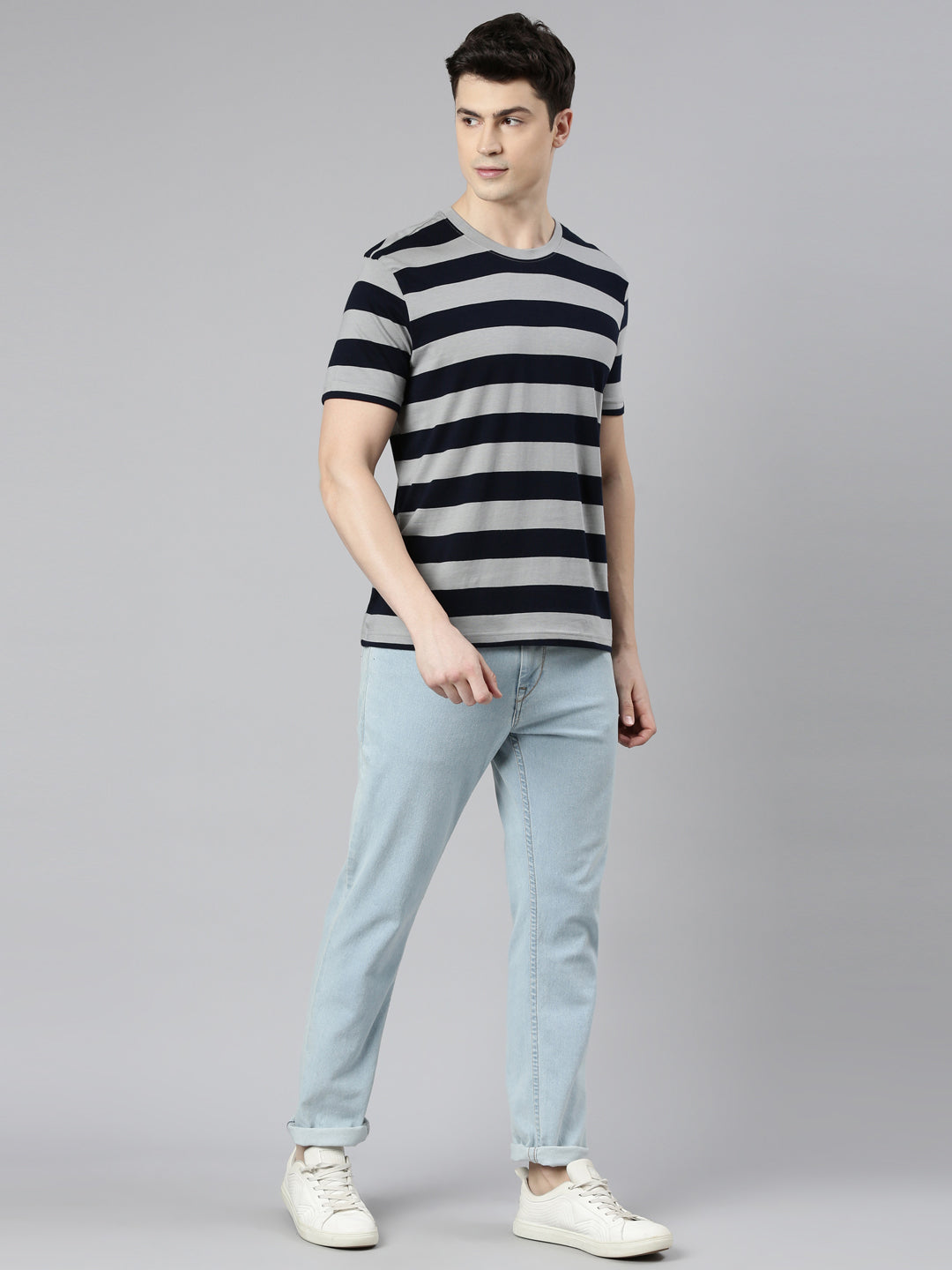 Classy Yarn Dyed Cotton Bold Striped Round Neck T-Shirt
