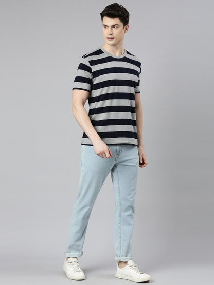 Classy Yarn Dyed Cotton Bold Striped Round Neck T-Shirt