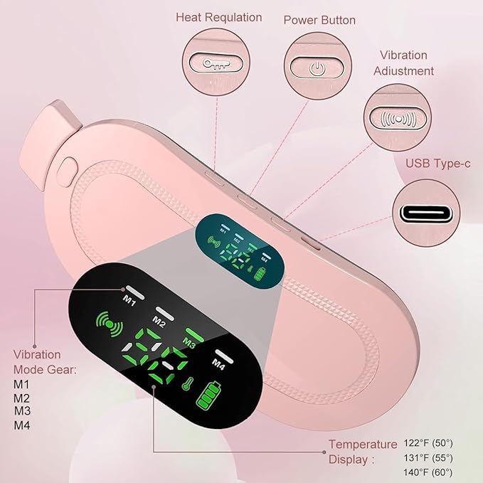 JUVIW Period Cramp Relief Massager & Heating Pad Portable Cordless Periods Cramps Relief Machine 3-Temp. & 4-Massage Mode Period Pain Relief Products Menstrual Pain Relief Device (PINK)