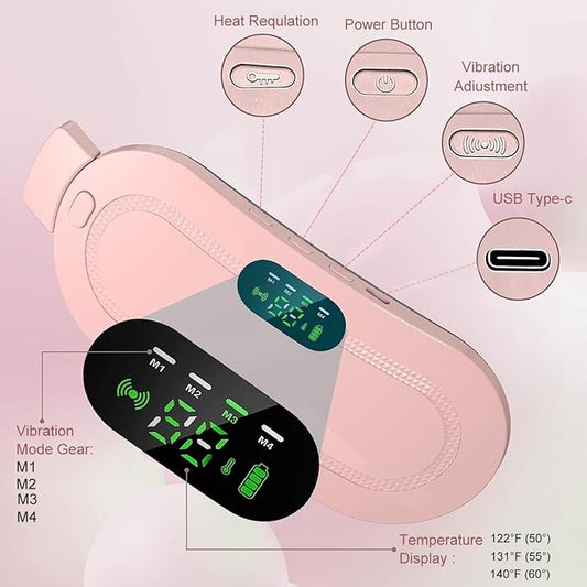 JUVIW Period Cramp Relief Massager & Heating Pad Portable Cordless Periods Cramps Relief Machine 3-Temp. & 4-Massage Mode Period Pain Relief Products Menstrual Pain Relief Device (PINK)