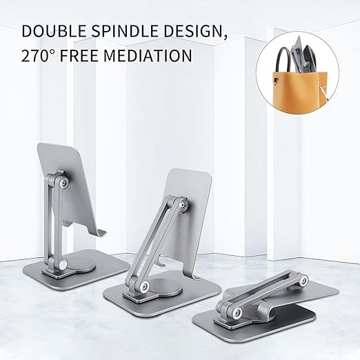 BFSGSGMR Cell Phone Stand for Desk，Foldable and rotatable Desktop Mobile Phone Holder, Compatible with All Models of Mobile Phones, ipads, Tablets (4-11 inches) (Silver)