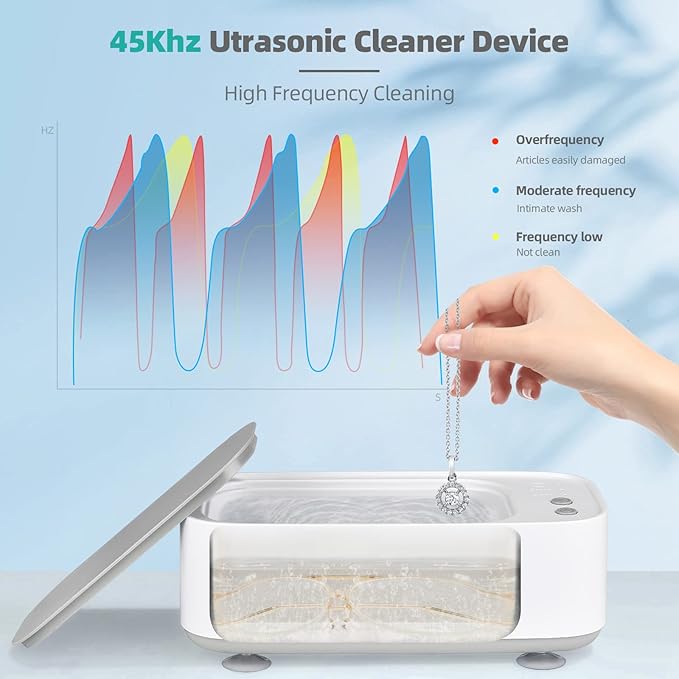 Weigudoc 300 ml Ultrasonic Cleaner, 45000 Hz Ultrasonic Cleaner, 3-time Mode Ultrasonic Cleaner, Suitable for Glasses, Jewellery, Watches, Dentures, etc.