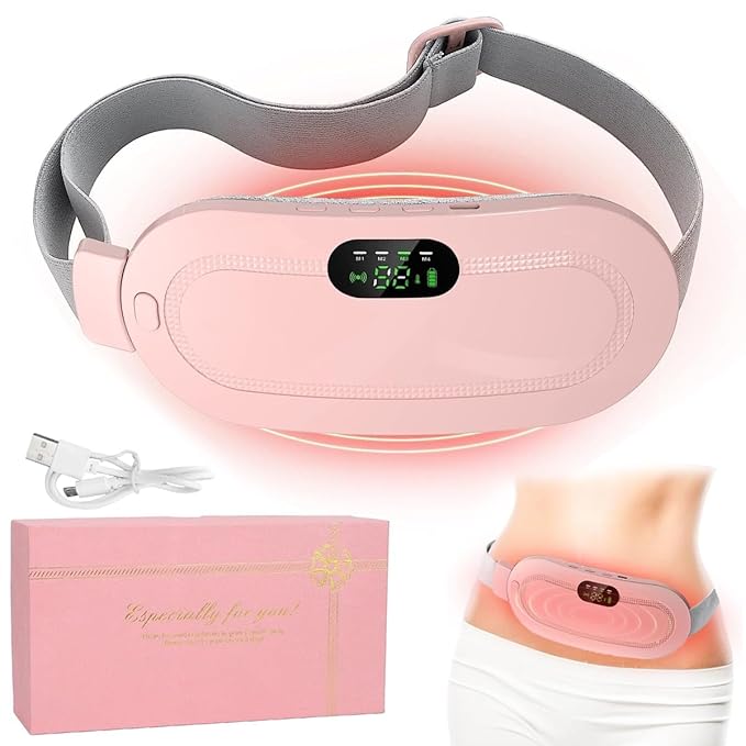 JUVIW Period Cramp Relief Massager & Heating Pad Portable Cordless Periods Cramps Relief Machine 3-Temp. & 4-Massage Mode Period Pain Relief Products Menstrual Pain Relief Device (PINK)