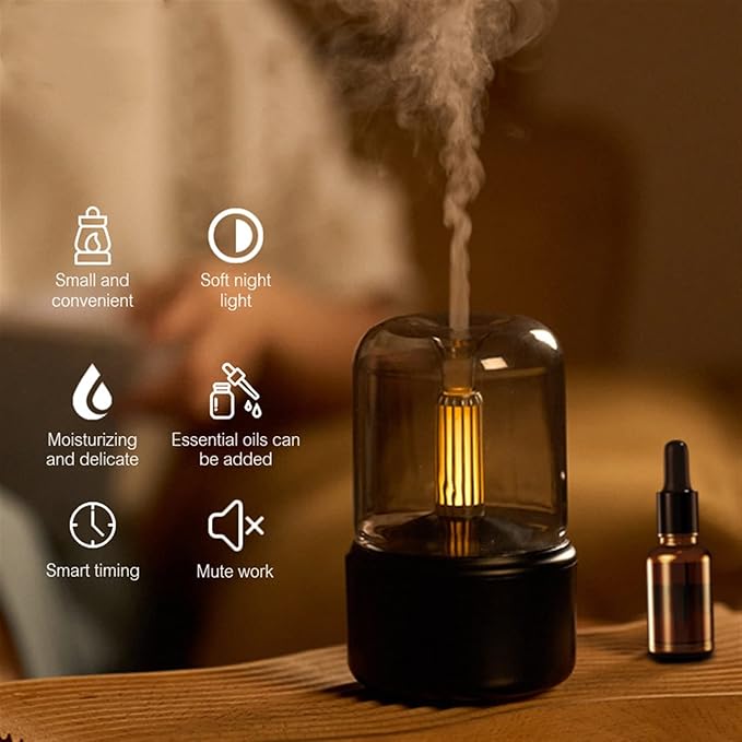 OLOMA Small Humidifier 120ML Candle Lamp Aroma Diffuser Air Humidifier Electric Aromatherapy Diffusor Flame Humidicador USB Desktop Decor Night Light (Color : Hortel�) Brand: OLOMA