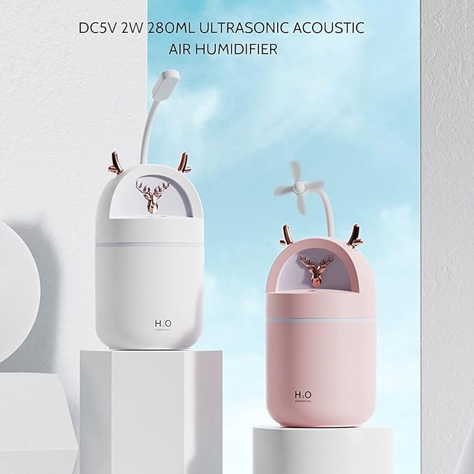 WalleafTM Desktop Humidifier | 280ml Usb Humidifier For Car With different Mist Modes And Light | Sleeping Air Humidifier For Home, Bedroom, Baby Room, Car, Office, Traveling