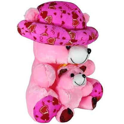 Toy Castle Huggable Mother Teddy Bear with Cute Baby for Kids, Boys and Girls | Made in India (Pink, Medium)