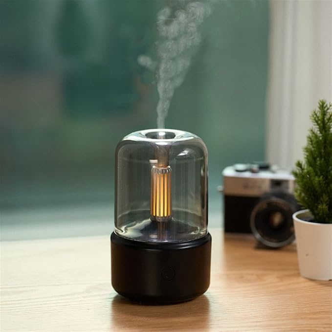 OLOMA Small Humidifier 120ML Candle Lamp Aroma Diffuser Air Humidifier Electric Aromatherapy Diffusor Flame Humidicador USB Desktop Decor Night Light (Color : Hortel�) Brand: OLOMA