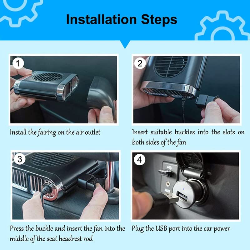 Vehicle Seat Fan, USB Powered Automobile Seat Fan with High Airflow, 3 Speeds