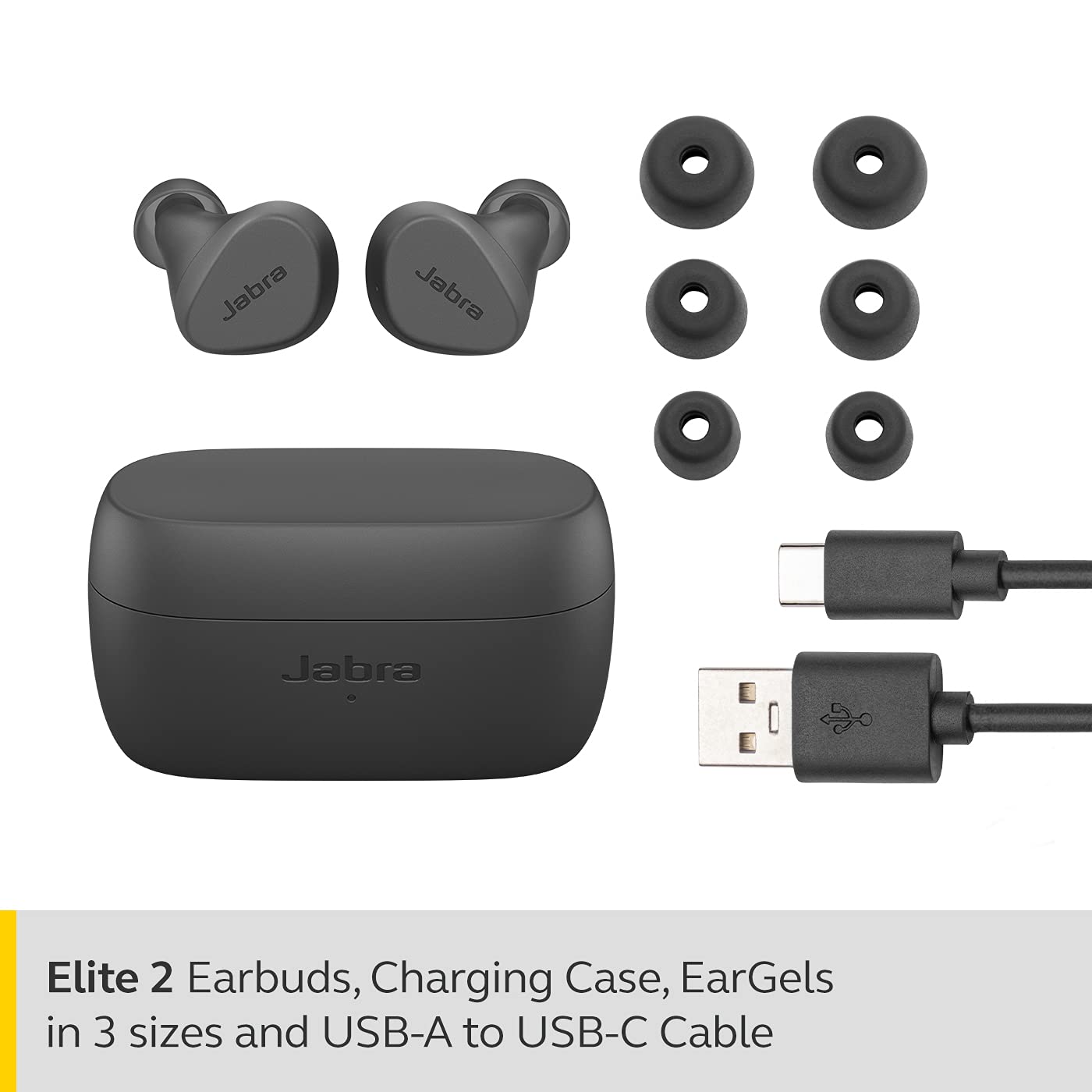 Jabra Elite 2 in Ear True Wireless Earbuds with 21 Hours of Battery, 2 Built-in Microphones for Clear Calls, Rich Bass