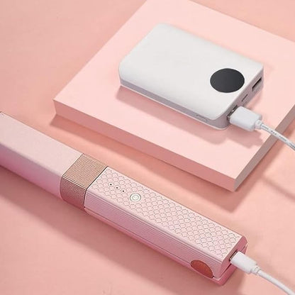 JICOOT Rechargeable Mini Hair Straightener, Portable Titanium Cordless Hair Straightener Brush, 3 Adjustable Temp Flat Iron, Travel Size, Suitable for Soft Thinning Thick Curly Hair Types - Multicolor