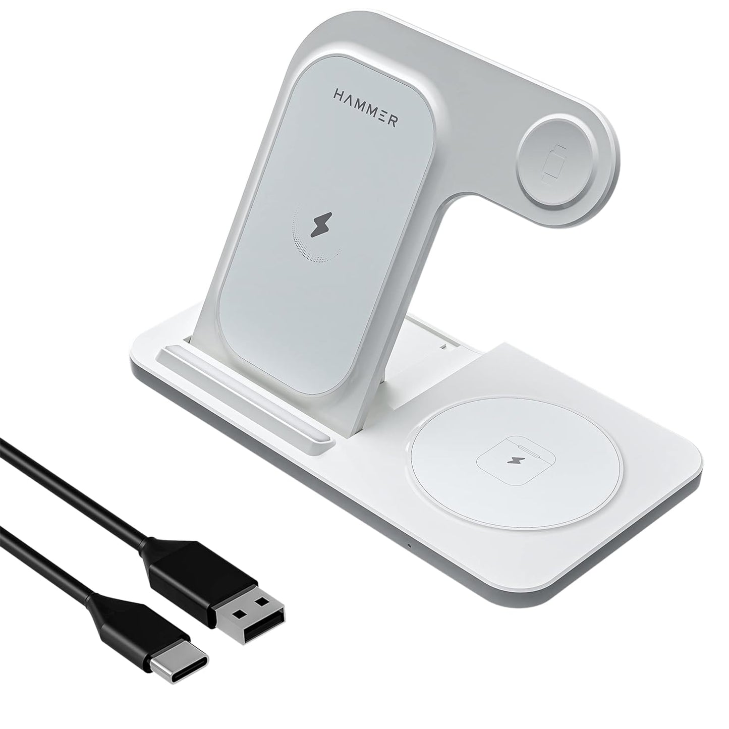(Seald Pack) HAMMER Flex 3.0 3-in-1 Wireless Charging Dock [15W Fast Charger] [Mag-Safe Compatible] for iPhone 13, 12 Series | iWatch 7,SE,6,5,4,3,2 | AirPods 2,3, Pro (White)