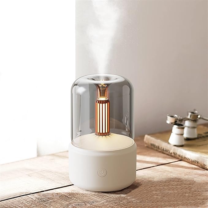 OLOMA Small Humidifier 120ML Candle Lamp Aroma Diffuser Air Humidifier Electric Aromatherapy Diffusor Flame Humidicador USB Desktop Decor Night Light (Color : Hortel�) Brand: OLOMA