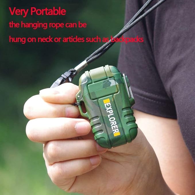 Explorer Waterproof and Windproof Flameless Double ARC Rechargeable Lighter | Allow Resin Made, Military Green, Pocket Size
