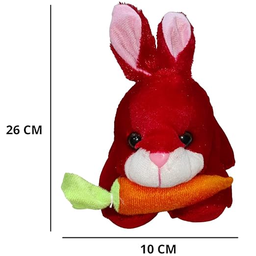 Toy Castle Rabbit with Carrot Furry Teddy Animal Soft Toy -| Unique Design and Pattern | Made in India (Red)