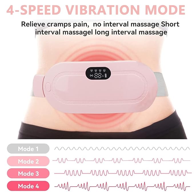 JUVIW Period Cramp Relief Massager & Heating Pad Portable Cordless Periods Cramps Relief Machine 3-Temp. & 4-Massage Mode Period Pain Relief Products Menstrual Pain Relief Device (PINK)