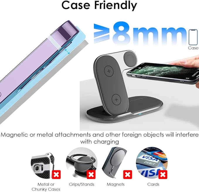 Techgear 3 in 1 Wireless Travel Charging Station, 15W Fast Wireless Charging Station for iPhone 14/13/12/11/XR/XS/Max/Plus, Air Pods 3/2/1/Pro, Apple Watch Series 8-2, Samsung S23 48 DE ltra etc