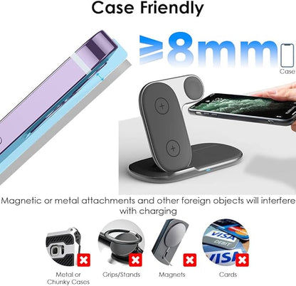 Techgear 3 in 1 Wireless Travel Charging Station, 15W Fast Wireless Charging Station for iPhone 14/13/12/11/XR/XS/Max/Plus, Air Pods 3/2/1/Pro, Apple Watch Series 8-2, Samsung S23 48 DE ltra etc