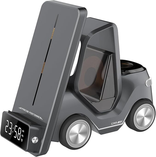 Valink 5 in 1 Wireless Charger Stand With Alarm Clock Fast Charging Dock Station For Phone Watch Earphone Grey