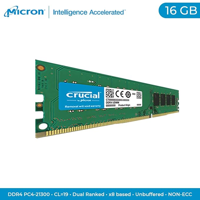 Crucial 16GB Single DDR4 2666 MT/s (PC4-21300) DR x8 DIMM 288-Pin Memory