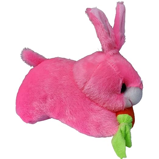 Toy Castle Rabbit with Carrot Furry Teddy Animal Soft Toy | Unique Design and Pattern | Made in India (Pink