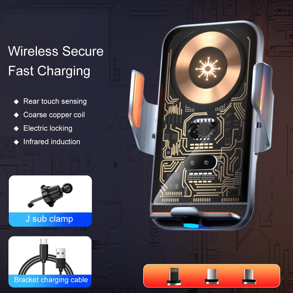 15W Transparent Smart Sensor Car Wireless Charger,Auto-Clamping