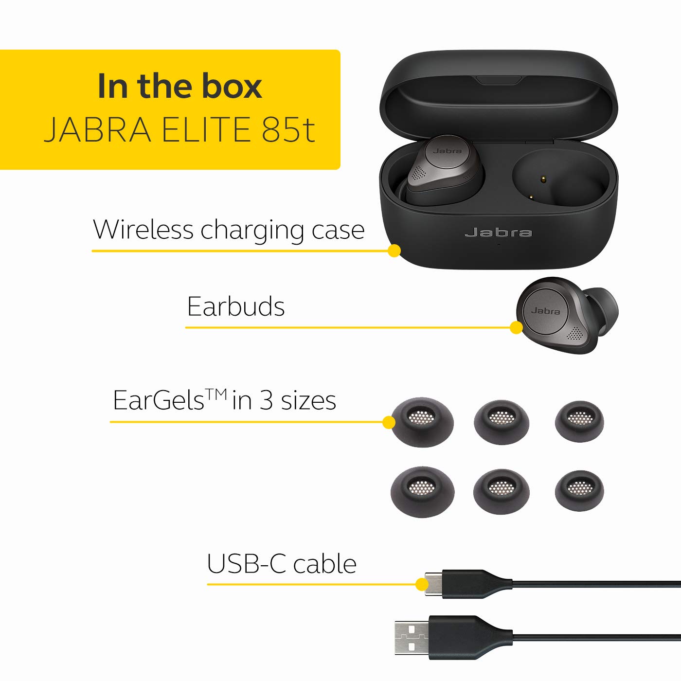 Jabra Elite 85t Bluetooth Truly Wireless in Ear Earbuds with mic, Advanced Active Noise Cancellation (Open Box)