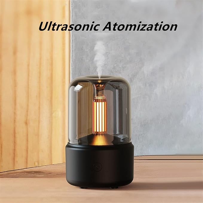 OLOMA Small Humidifier 120ML Candle Lamp Aroma Diffuser Air Humidifier Electric Aromatherapy Diffusor Flame Humidicador USB Desktop Decor Night Light (Color : Hortel�) Brand: OLOMA