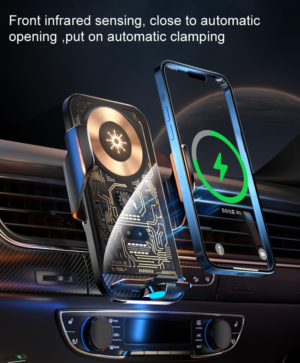 15W Transparent Smart Sensor Car Wireless Charger,Auto-Clamping