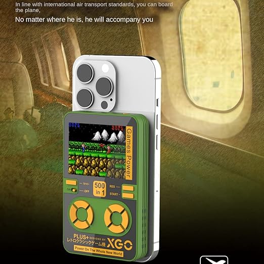 XIDIT 2 in 1 Retro Tragbarer Mini-Videospieler Eingebauter 500 Spiele Handheld Spielekonsole 5000 MAh Wireless Powerbank