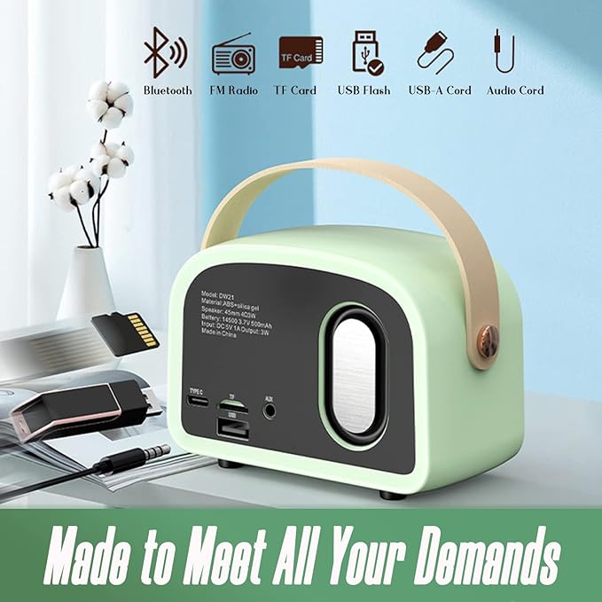 SpringFlora Retro Bluetooth Speaker, Cute Mini Speaker, Portable Wireless Speaker with TWS for Home Outdoor Travel, Bookshelf Speaker, Vintage Decor, Gifts for Girls, Teens, Women White