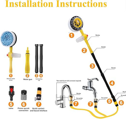 Oiolktu Rotating Car Wash Brush, Car Cleaning Kit, Microfiber Car Cleaning Brush, Detachable & Extendable Scrub Brush (XCTB1)
