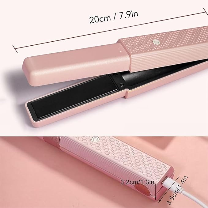 JICOOT Rechargeable Mini Hair Straightener, Portable Titanium Cordless Hair Straightener Brush, 3 Adjustable Temp Flat Iron, Travel Size, Suitable for Soft Thinning Thick Curly Hair Types - Multicolor