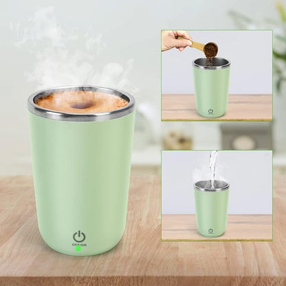 VAlinks Self Stirring Coffee Mug - Rechargeable Stainless Steel Auto Self Mixing Cup with Lid, 350ml/12oz Coffee Self Stirring Cup To Stir Coffee, Mixed Milk, Tea for Women Men Office Car Use, Green