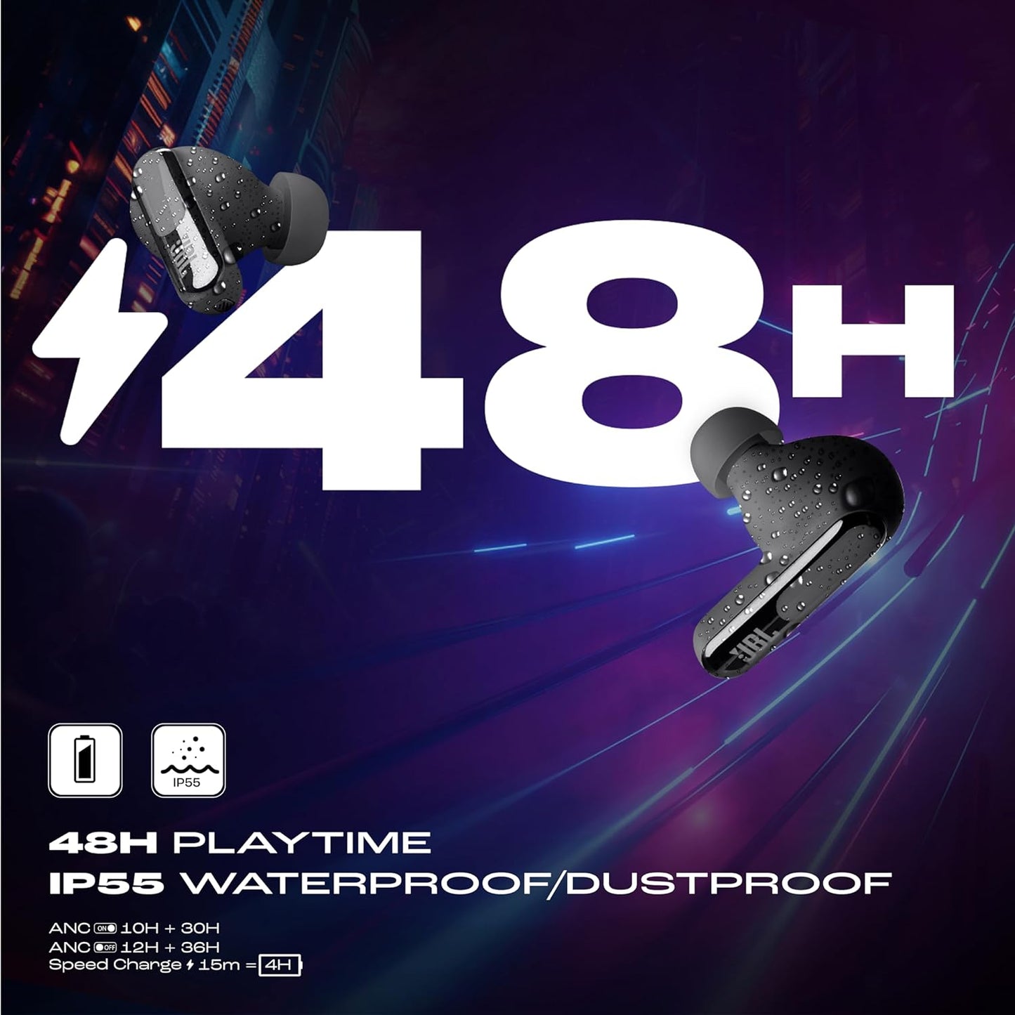JBL New Launch Live Beam 3 TWS,Hi-Res Audio True ANC Touch Display,48H Playtime,Wireless Charging