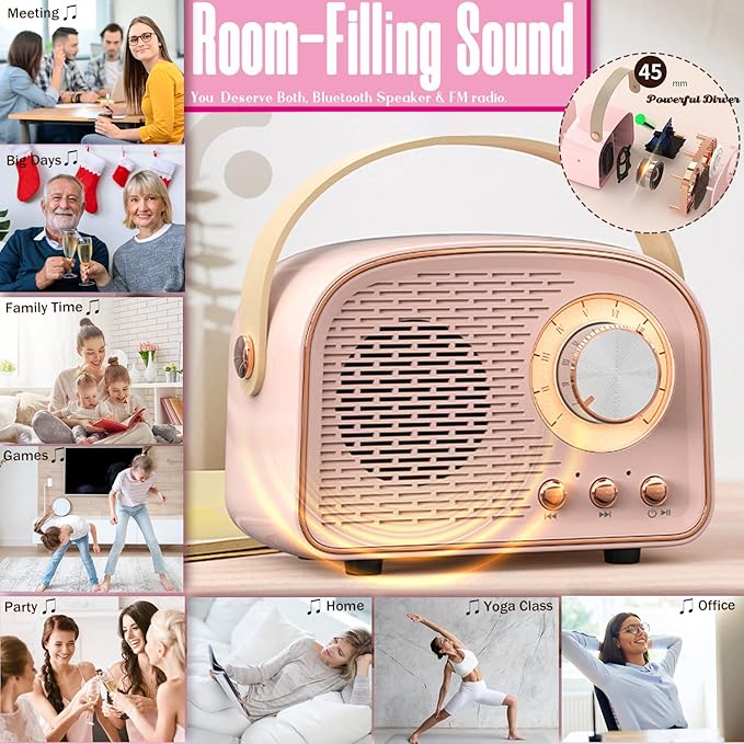 SpringFlora Retro Bluetooth Speaker, Cute Mini Speaker, Portable Wireless Speaker with TWS for Home Outdoor Travel, Bookshelf Speaker, Vintage Decor, Gifts for Girls, Teens, Women White