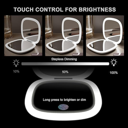 Compact Mirror with LED Light, 1x/10x Magnifying Rechargeable Dimmable Pocket Makeup Mirror for Purse, Travel, 4inch