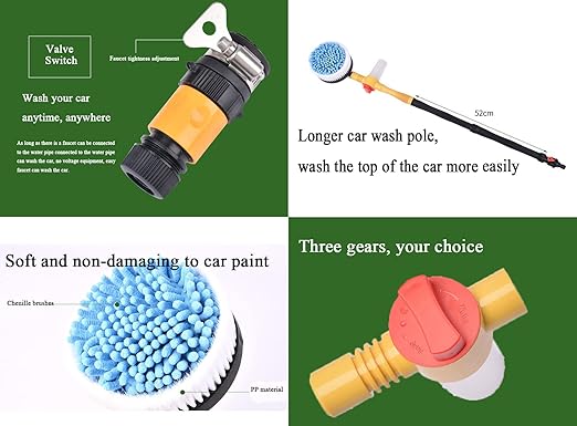 Oiolktu Rotating Car Wash Brush, Car Cleaning Kit, Microfiber Car Cleaning Brush, Detachable & Extendable Scrub Brush (XCTB1)