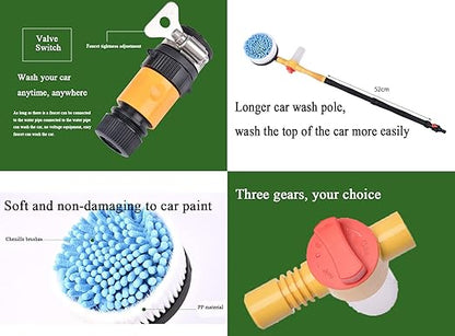 Oiolktu Rotating Car Wash Brush, Car Cleaning Kit, Microfiber Car Cleaning Brush, Detachable & Extendable Scrub Brush (XCTB1)