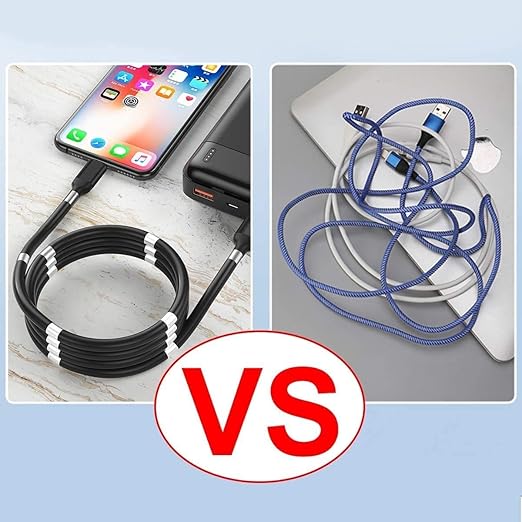 TechGuy4u Magnetic Charging Absorption Cable, Automatically Retractable, Magic Rope, Fast Charger, Made with Protective Silicone Tube (3 ft - Type C, Black)