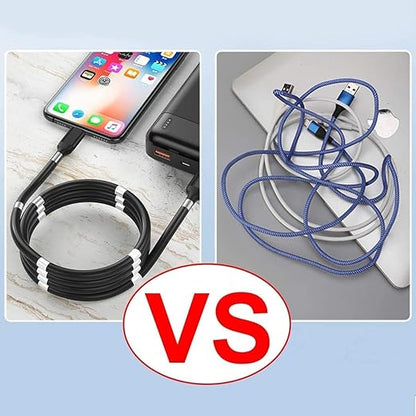 TechGuy4u Magnetic Charging Absorption Cable, Automatically Retractable, Magic Rope, Fast Charger, Made with Protective Silicone Tube (3 ft - Type C, Black)