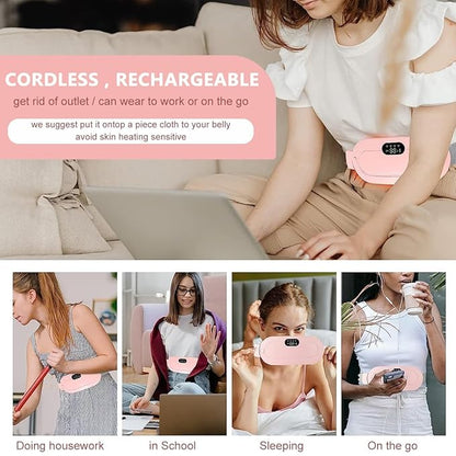 JUVIW Period Cramp Relief Massager & Heating Pad Portable Cordless Periods Cramps Relief Machine 3-Temp. & 4-Massage Mode Period Pain Relief Products Menstrual Pain Relief Device (PINK)