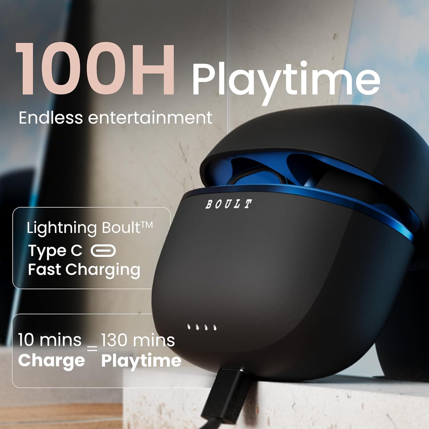 Boult Audio Curve Buds Pro with 100H Playtime, 4 Mics Clear Calling Ear Earbuds (Nautical Black)