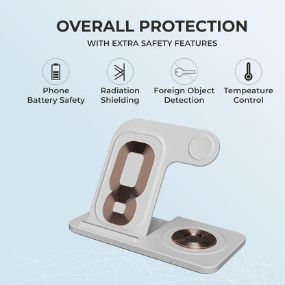 (Seald Pack) HAMMER Flex 3.0 3-in-1 Wireless Charging Dock [15W Fast Charger] [Mag-Safe Compatible] for iPhone 13, 12 Series | iWatch 7,SE,6,5,4,3,2 | AirPods 2,3, Pro (White)