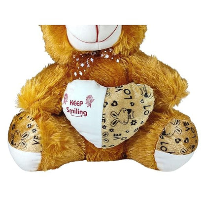 Toy Castle Huggable Cute Smiling Teddy Bear with Red Heart & Bow Tie for Kids, Boys and Girls | Made in India (Brown, Medium)